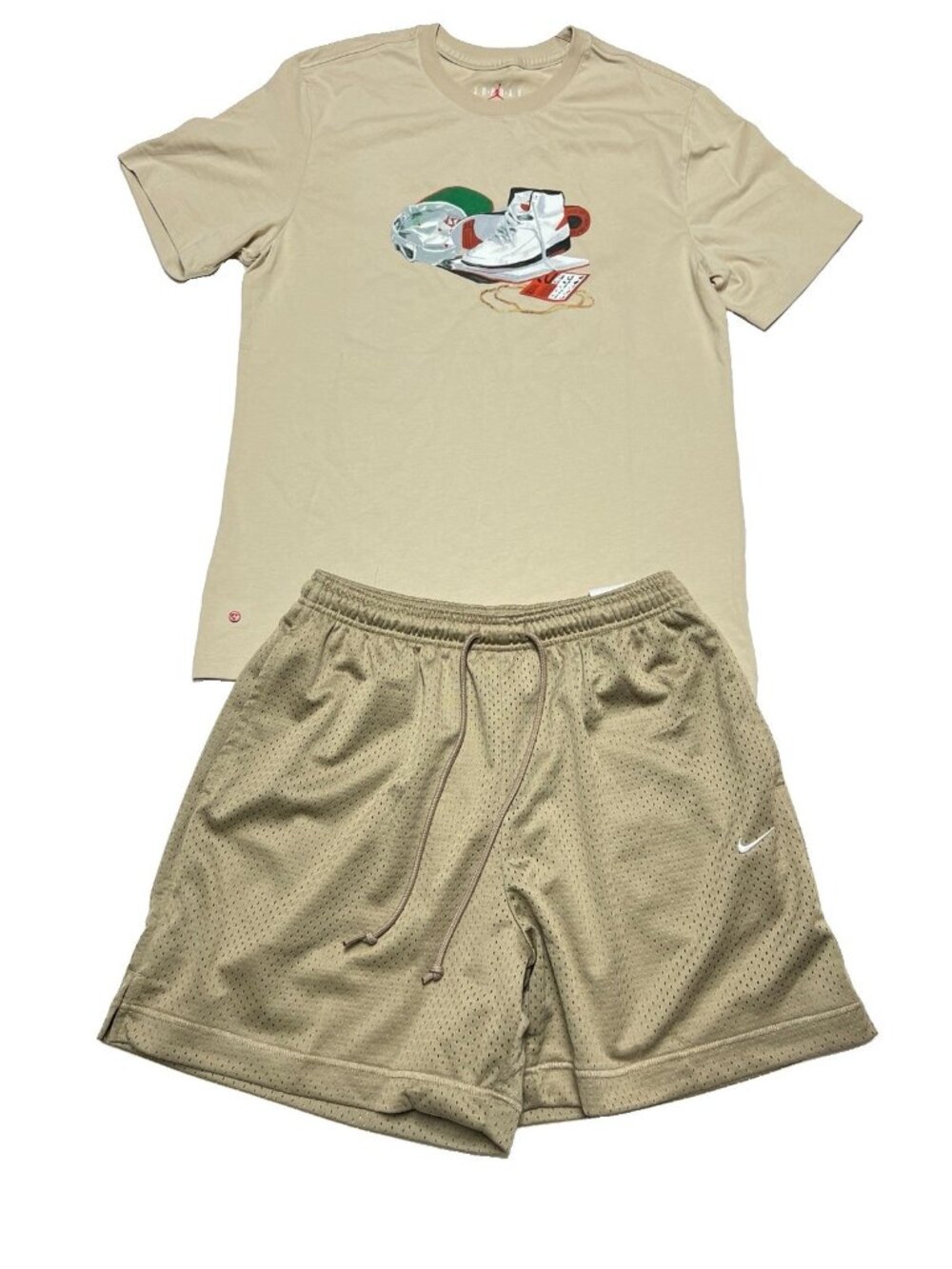 Men’s Nike Jorden T-shirt And Mesh Shorts Tracksuit Set Beige Size M